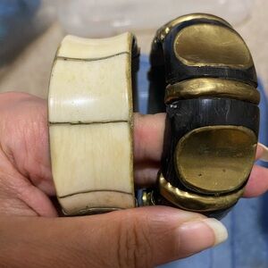 Black and Gold  vintage wide Chunky  set of two Bracelets